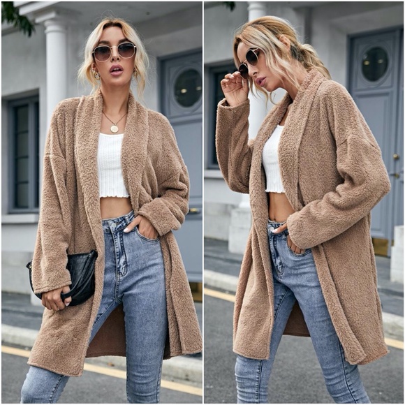 Sweaters - fall camel teddy cozy jacket cardigan open front